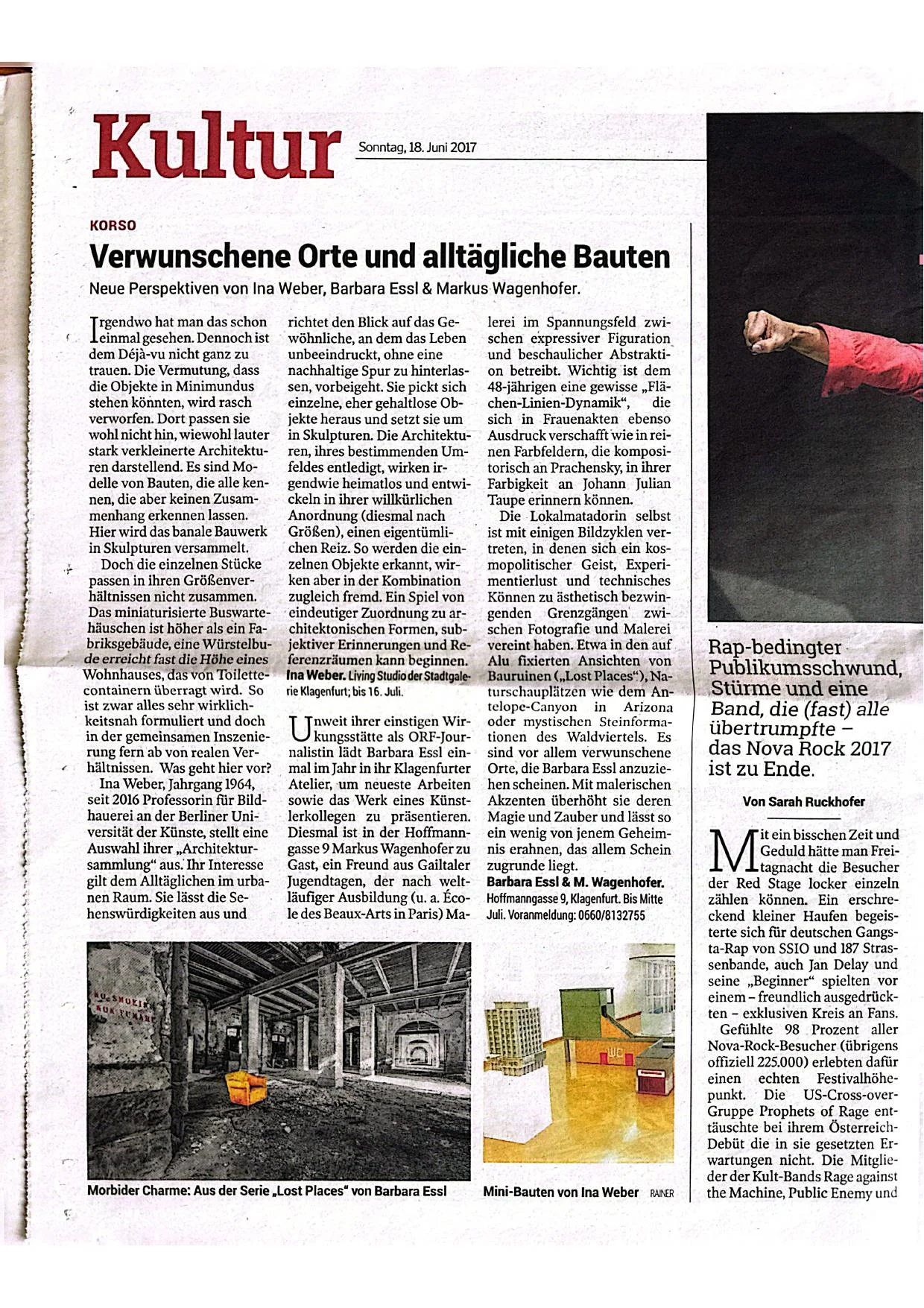 Kleine Zeitung, 18 June 2017 — Kultur / Korso section featuring Barbara Essl.