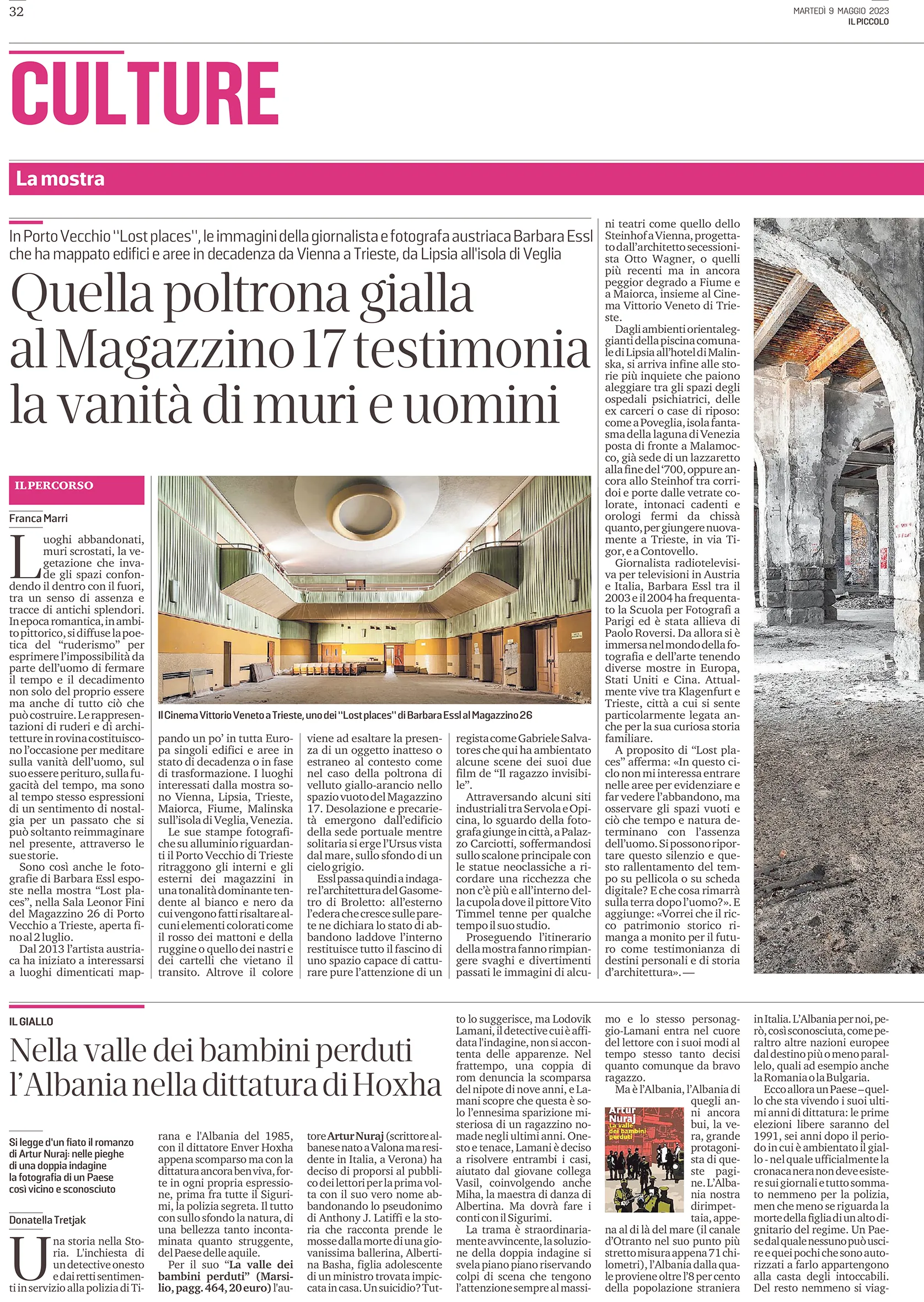 Il Piccolo — Culture page coverage of the Magazzino 26 show.