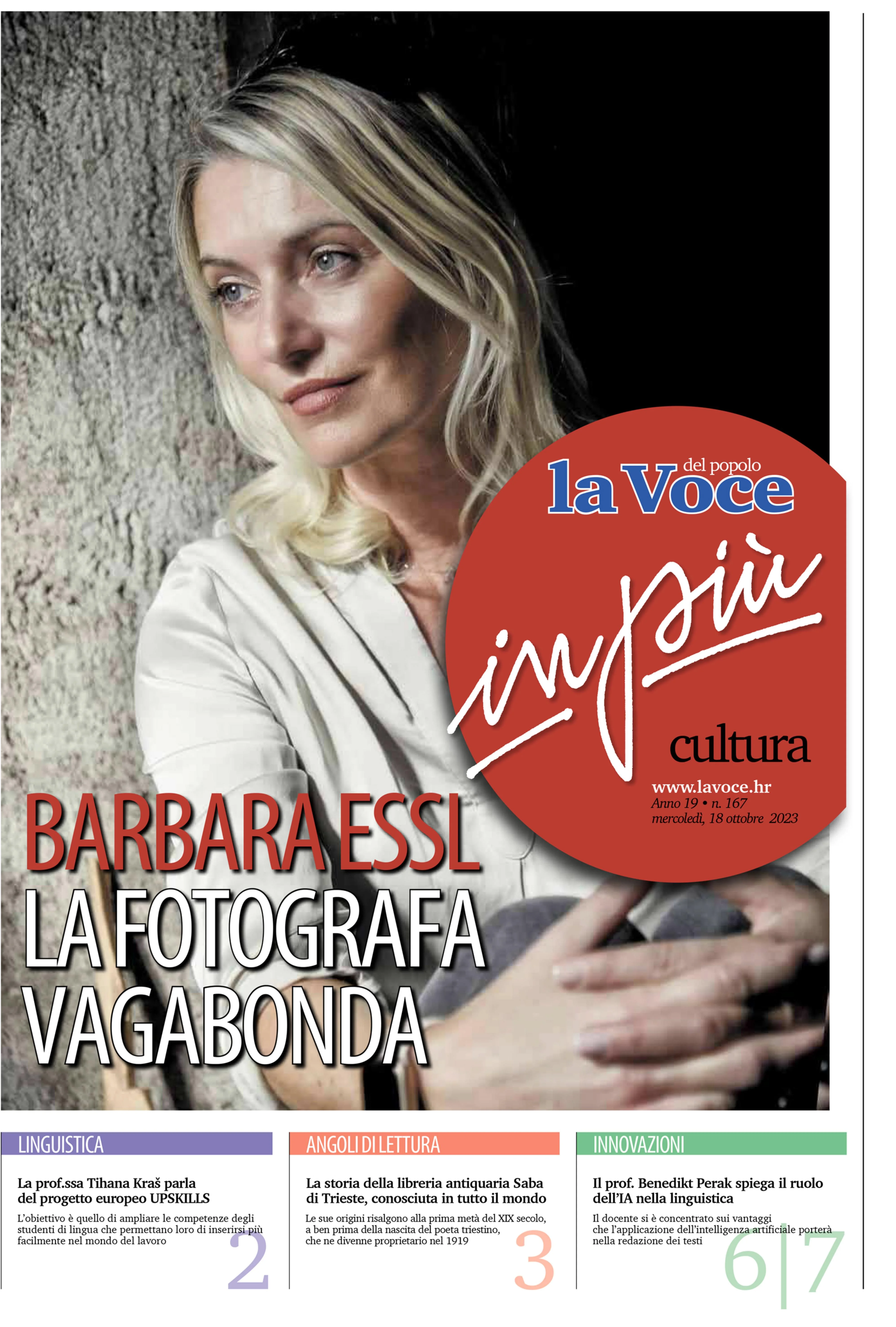 La Voce del Popolo, in più / cultura, 18 October 2023 — cover feature on Barbara Essl.