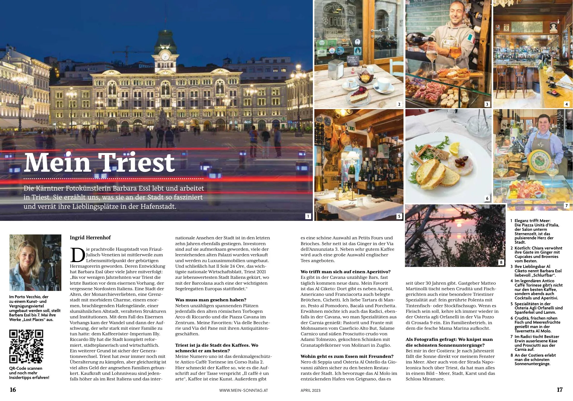 Mein Triest, April 2023 — double-page travel feature with Barbara Essl.