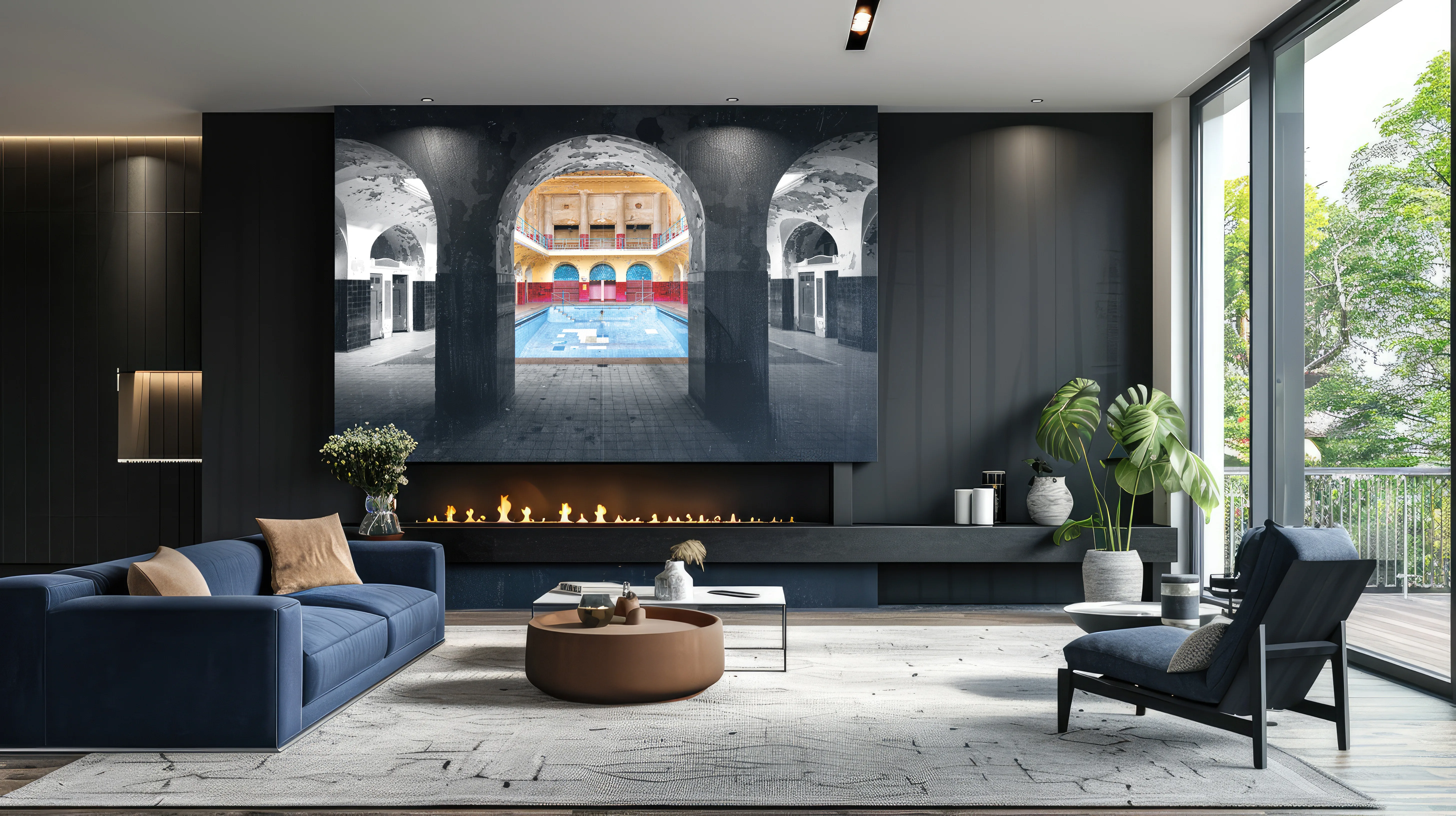 Common area with framed photograph — Stadtbad Leipzig, Women's Swimming Hall.